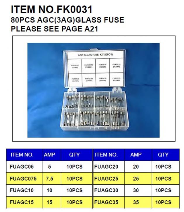 80pcs AGC(3AG) Glass Fuse 1